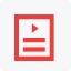 A red icon of audio with speech-to-text on a grey background