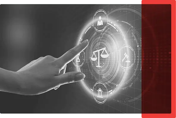 A hand pointing to Justice Icons in a circle