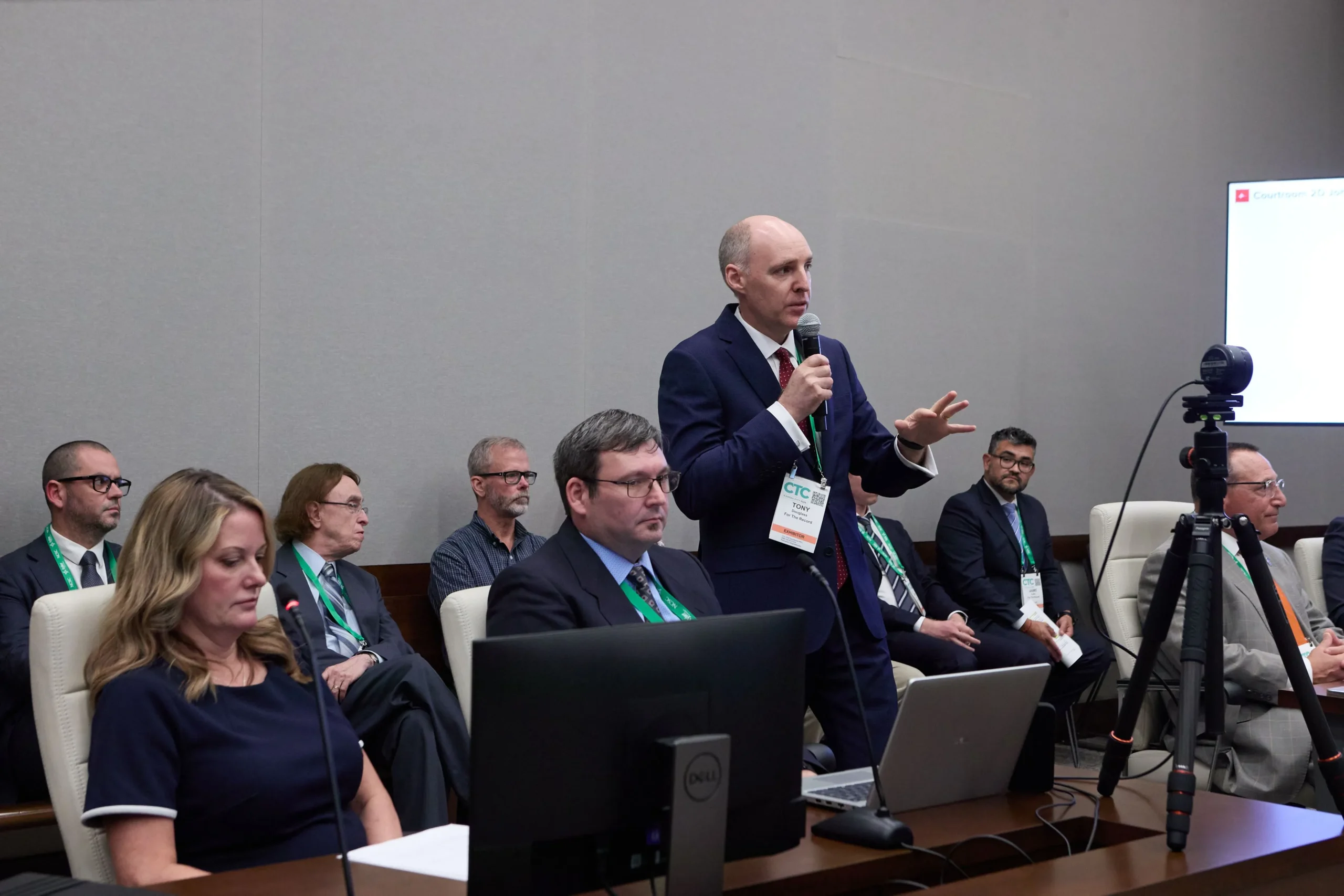 Tony talking at the technology showcase in the courtroom